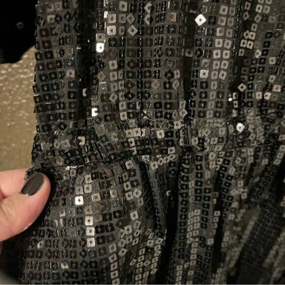 Sequin Black Midi Cocktail Dress with Half Length Sleeves, Karen Kane Size XL - Picture 3 of 7